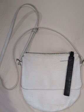 White Leather Crossbody Bag with Black Zip Pull